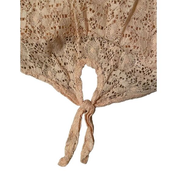 BLACK POPPY Soft Pink Lace Crop Tank Top With Front Keyhole Tie Size Small - Picture 3 of 5